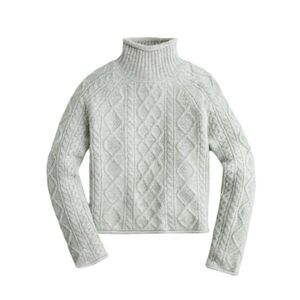J. Crew Womens Turtleneck Grey Merino Wool Blend Cable-Knit Pullover Sweater